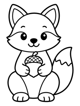 Free printable Cute Baby Fox Holding Acorn coloring page