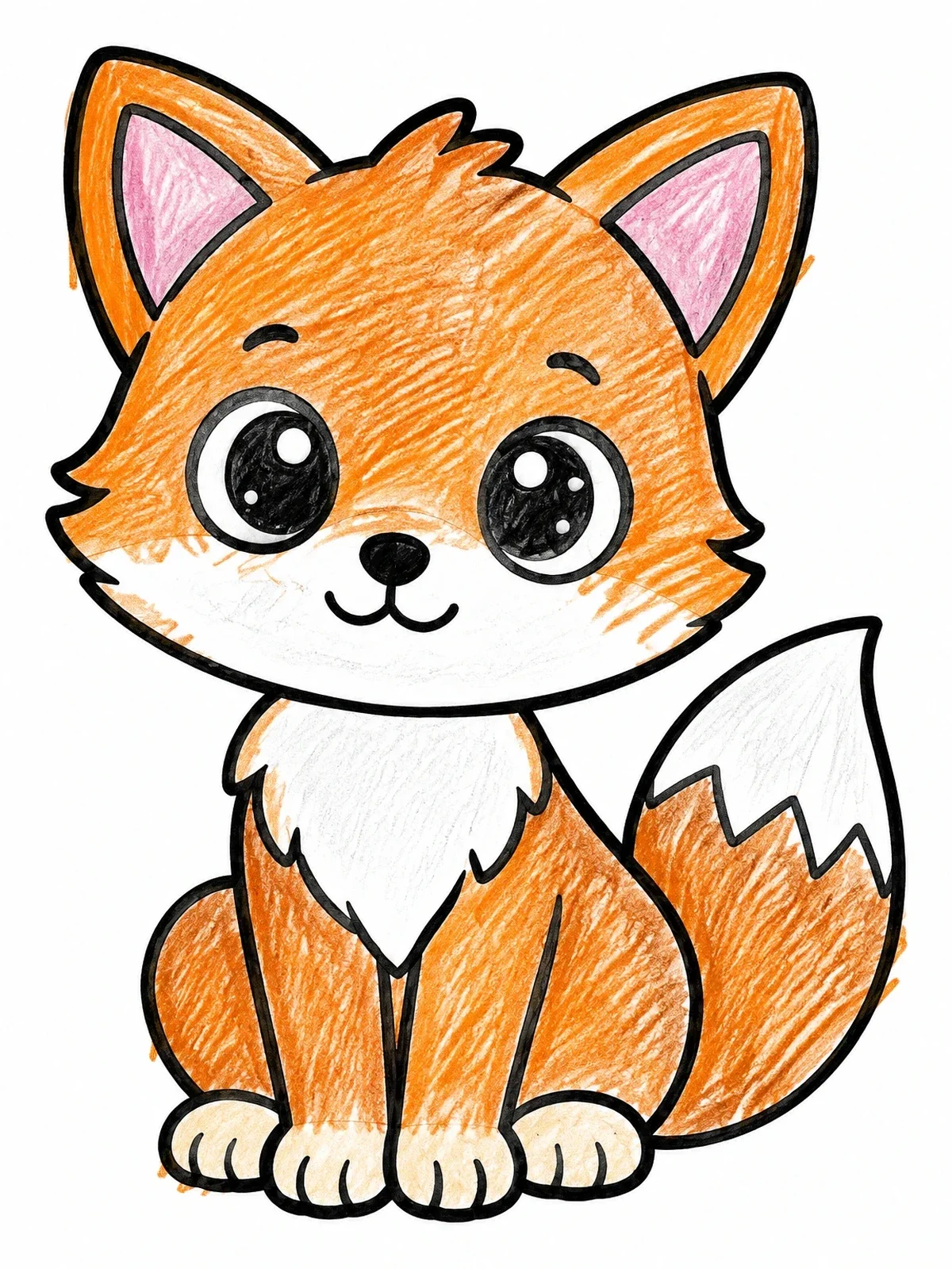 Colored example of the Cute Baby Fox Sitting coloring page