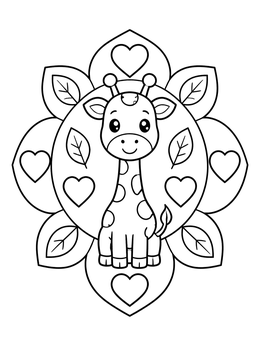 Free printable Cute Giraffe Mandala With Hearts coloring page