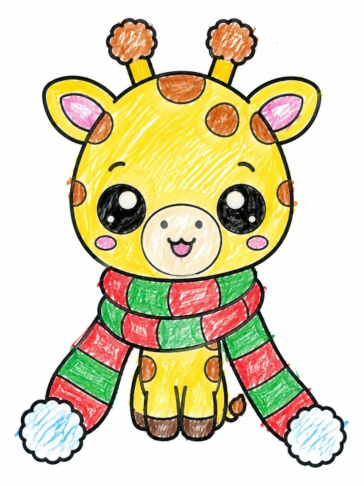 Colored example of the Cute Baby Giraffe With Scarf coloring page