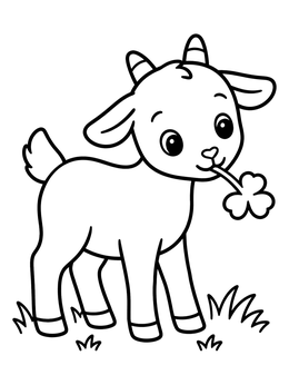 Free printable Cute Baby Goat Chewing Clover coloring page