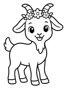 Free printable Cute Baby Goat With Flower Crown coloring page