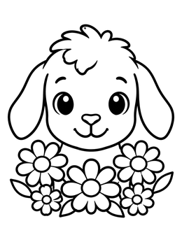 Free printable Cute Baby Goat With Flowers coloring page