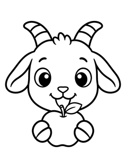 Free printable Cute Baby Goat With An Apple coloring page