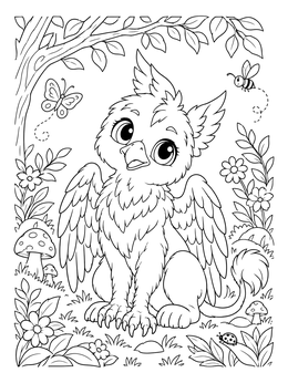 Free printable Cute Baby Griffin In Nature coloring page