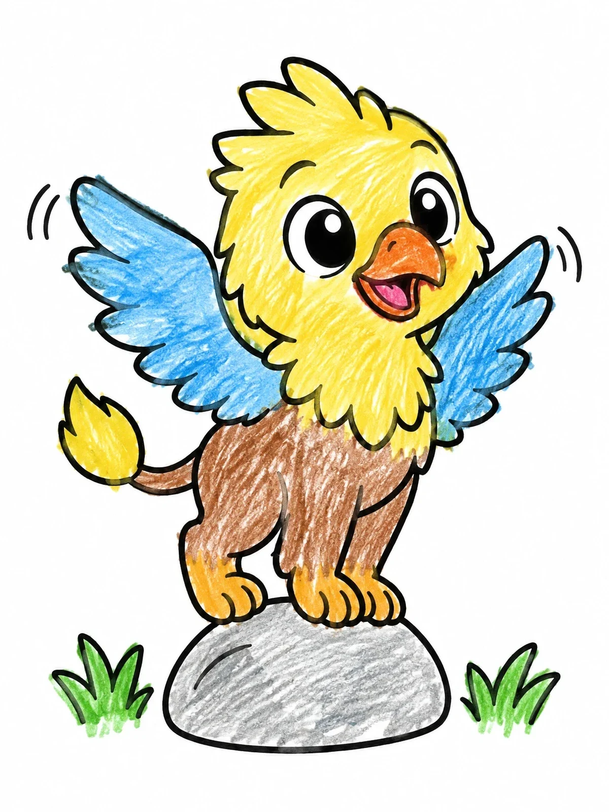 Colored example of the Cute Baby Griffin On A Stone coloring page