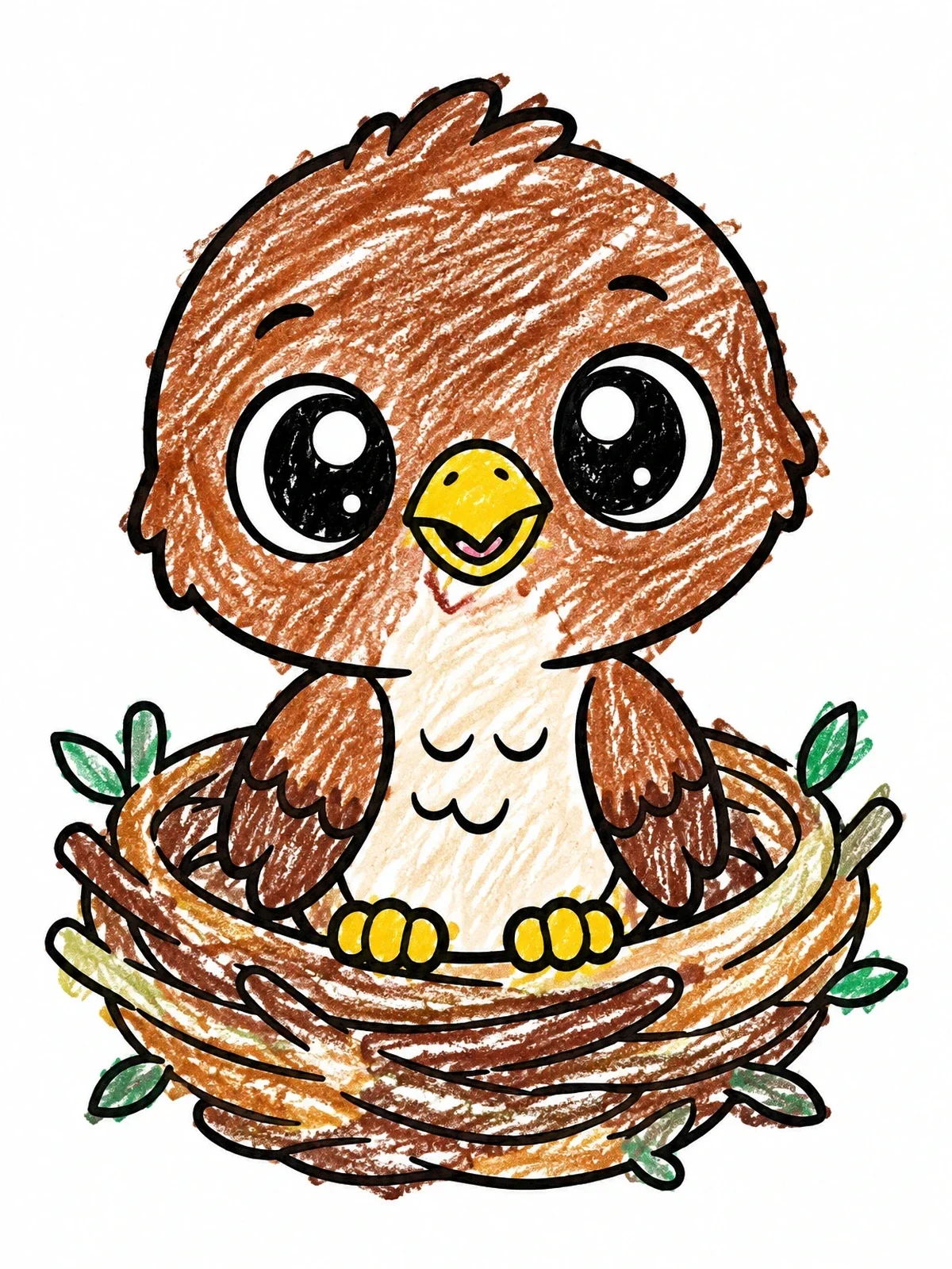 Colored example of the Cute Baby Hawk In Nest coloring page