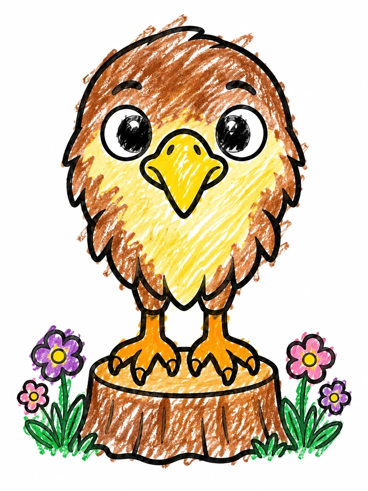 Colored example of the Cute Baby Hawk On A Stump coloring page
