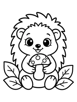 Cute Baby Hedgehog With Mushroom
