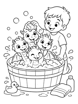 Free printable Boy Bathing Cute Baby Hydra coloring page