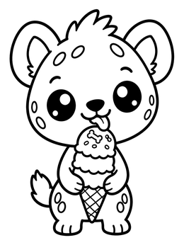 Free printable Cute Baby Hyena With Ice Cream coloring page