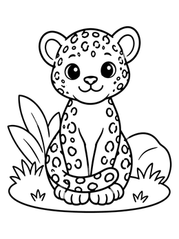 Free printable Cute Baby Jaguar On Grass coloring page