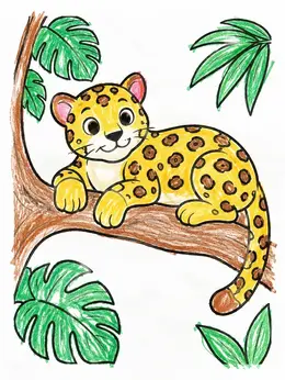 Cute Baby Jaguar On Tree Branch Coloring Page