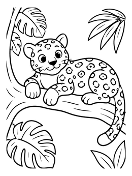 Free printable Cute Baby Jaguar On Tree Branch coloring page