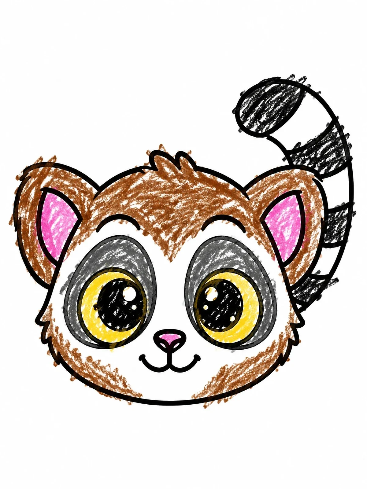 Colored example of the Cute Baby Lemur Face coloring page
