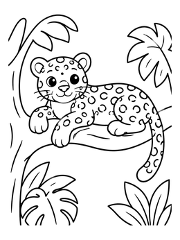 Free printable Cute Baby Leopard On A Tree Branch coloring page