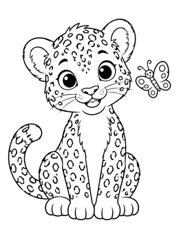 Free printable Cute Baby Leopard With Butterfly coloring page