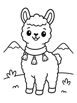 Free printable Cute Baby Llama In Mountains coloring page