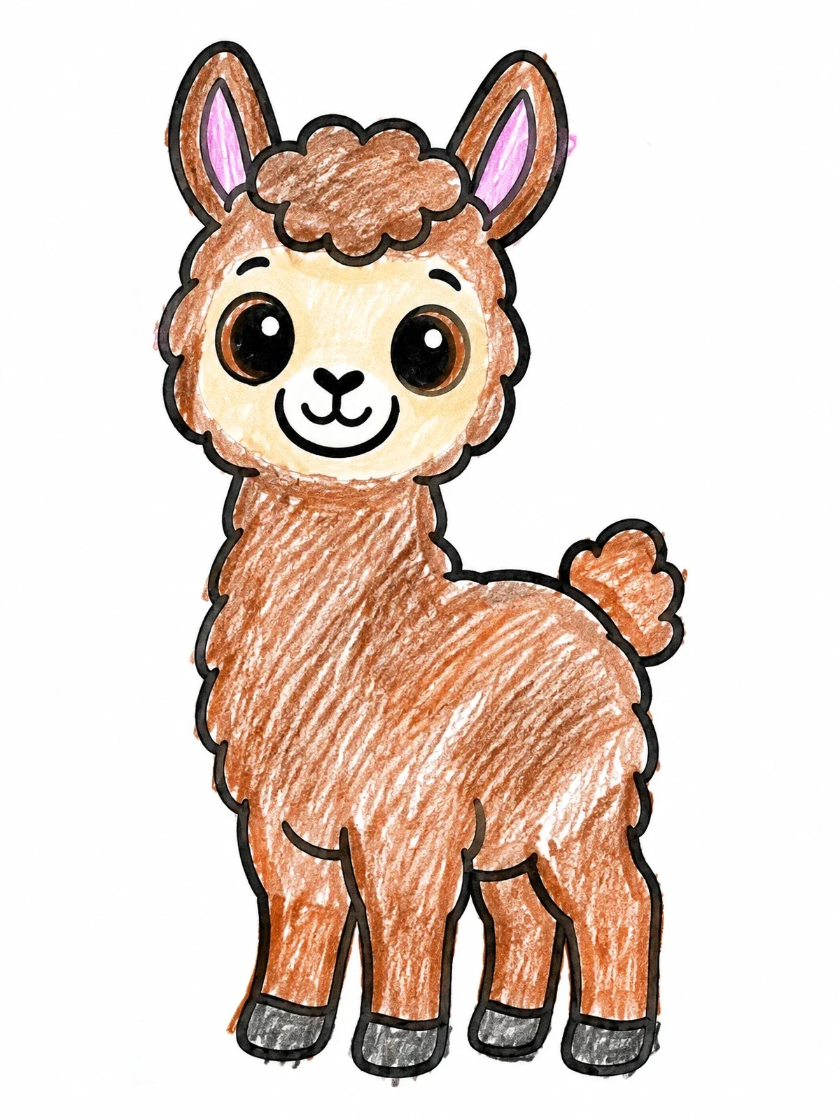 Colored example of the Cute Baby Llama Standing coloring page
