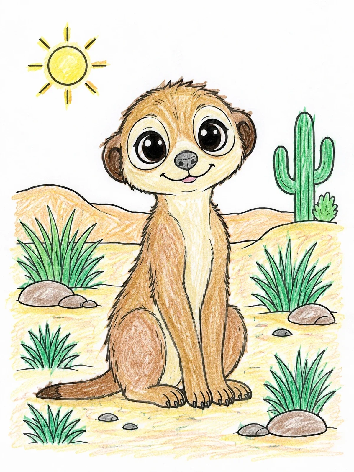 Colored example of the Cute Baby Meerkat In The Desert coloring page