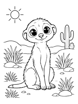 Free printable Cute Baby Meerkat In The Desert coloring page