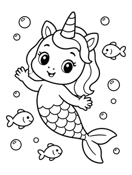 Free printable Cute Baby Mermicorn Under The Sea coloring page