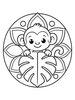 Free printable Cute Baby Monkey Behind Leaf coloring page