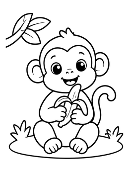 Free printable Cute Baby Monkey Eating Banana coloring page
