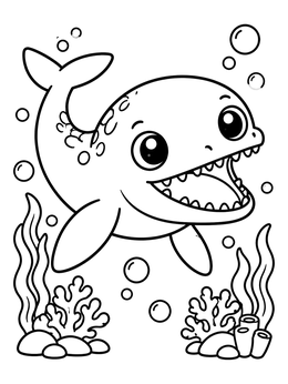 Free printable Cute Baby Mosasaurus Swimming Underwater coloring page