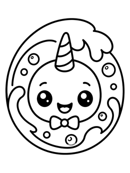 Free printable Cute Baby Narwhal In A Wave coloring page