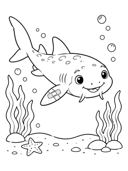 Free printable Cute Baby Nurse Shark With Bandage coloring page