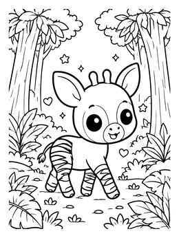 Free printable Cute Baby Okapi In Forest coloring page
