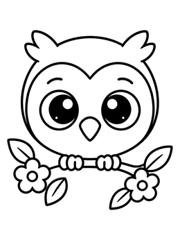 Free printable Cute Baby Owl On Branch coloring page