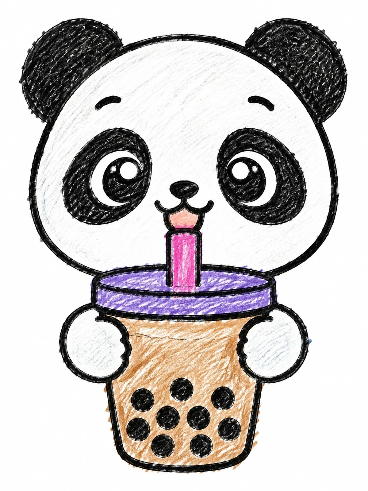 Colored example of the Cute Panda Drinking Bubble Tea coloring page
