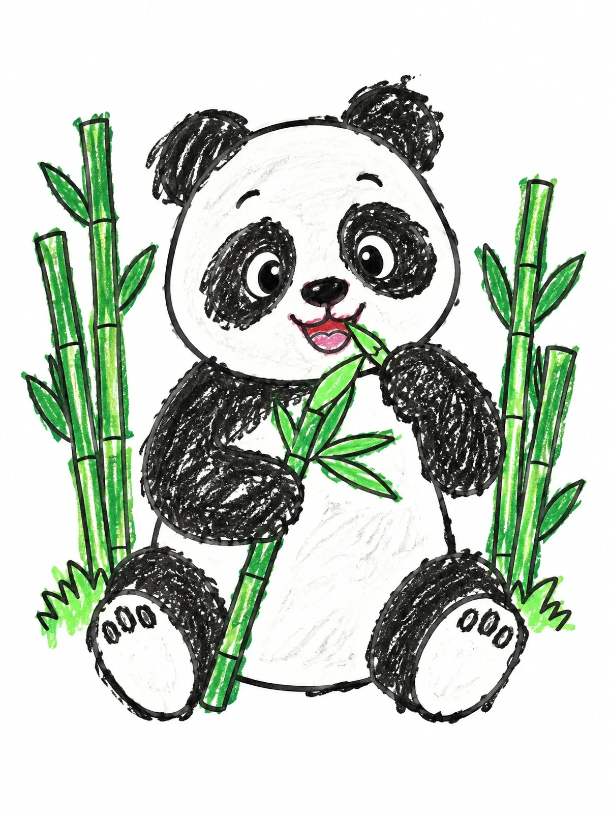 Colored example of the Cute Baby Panda Eating Bamboo coloring page