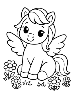 Free printable Cute Baby Pegasus In Daisy Meadow coloring page
