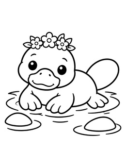 Free printable Cute Baby Platypus With Flowers coloring page