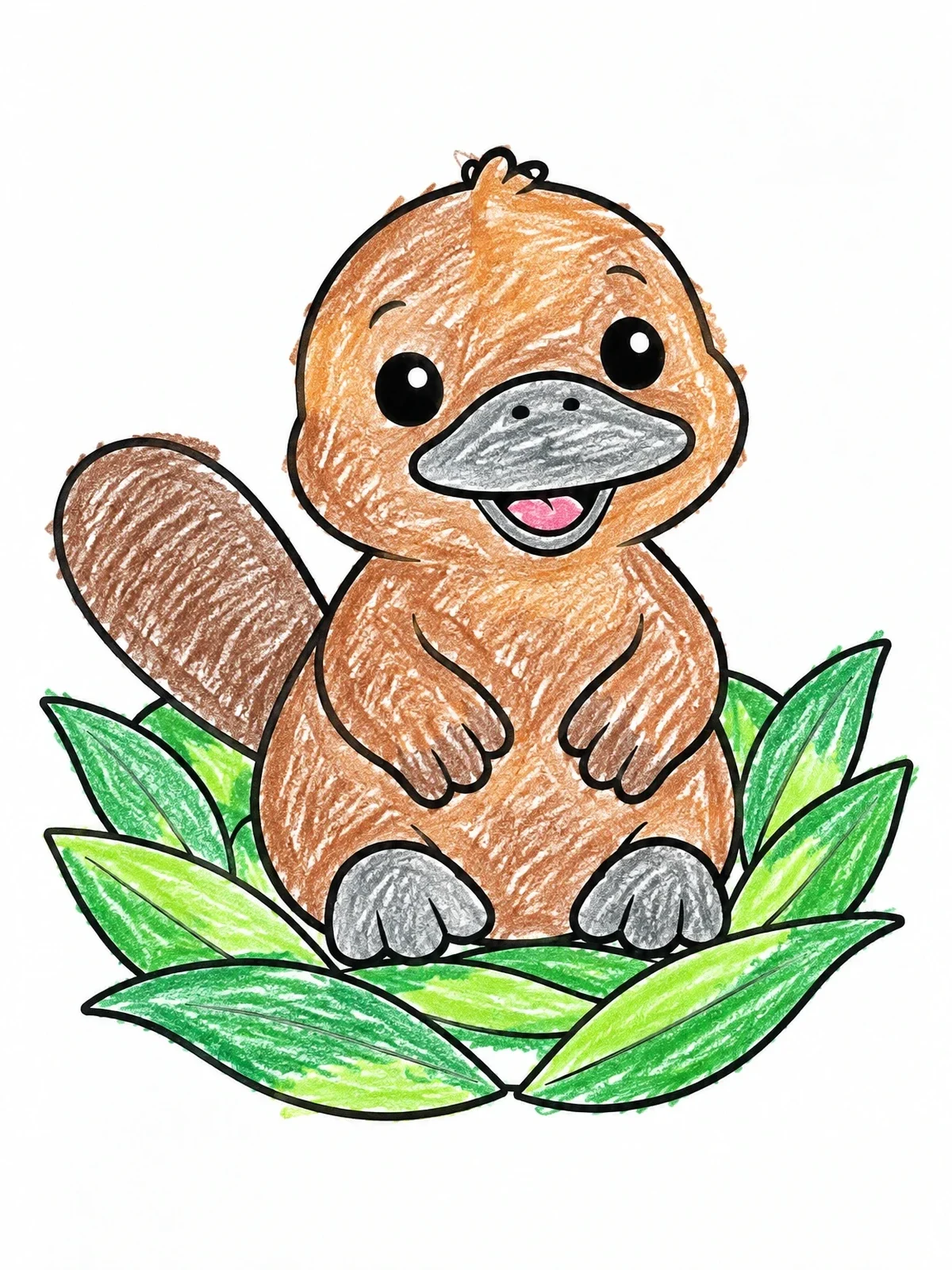 Colored example of the Cute Baby Platypus In Nest coloring page