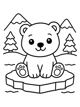Free printable Cute Baby Polar Bear On Ice coloring page