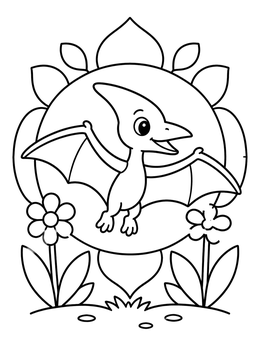 Free printable Cute Baby Pterodactyl In Flight coloring page