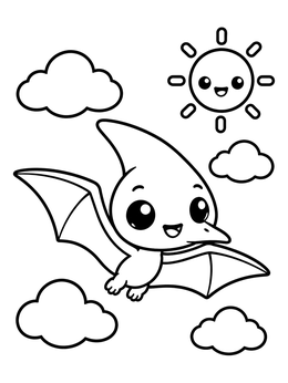 Free printable Cute Baby Pterodactyl Flying High coloring page