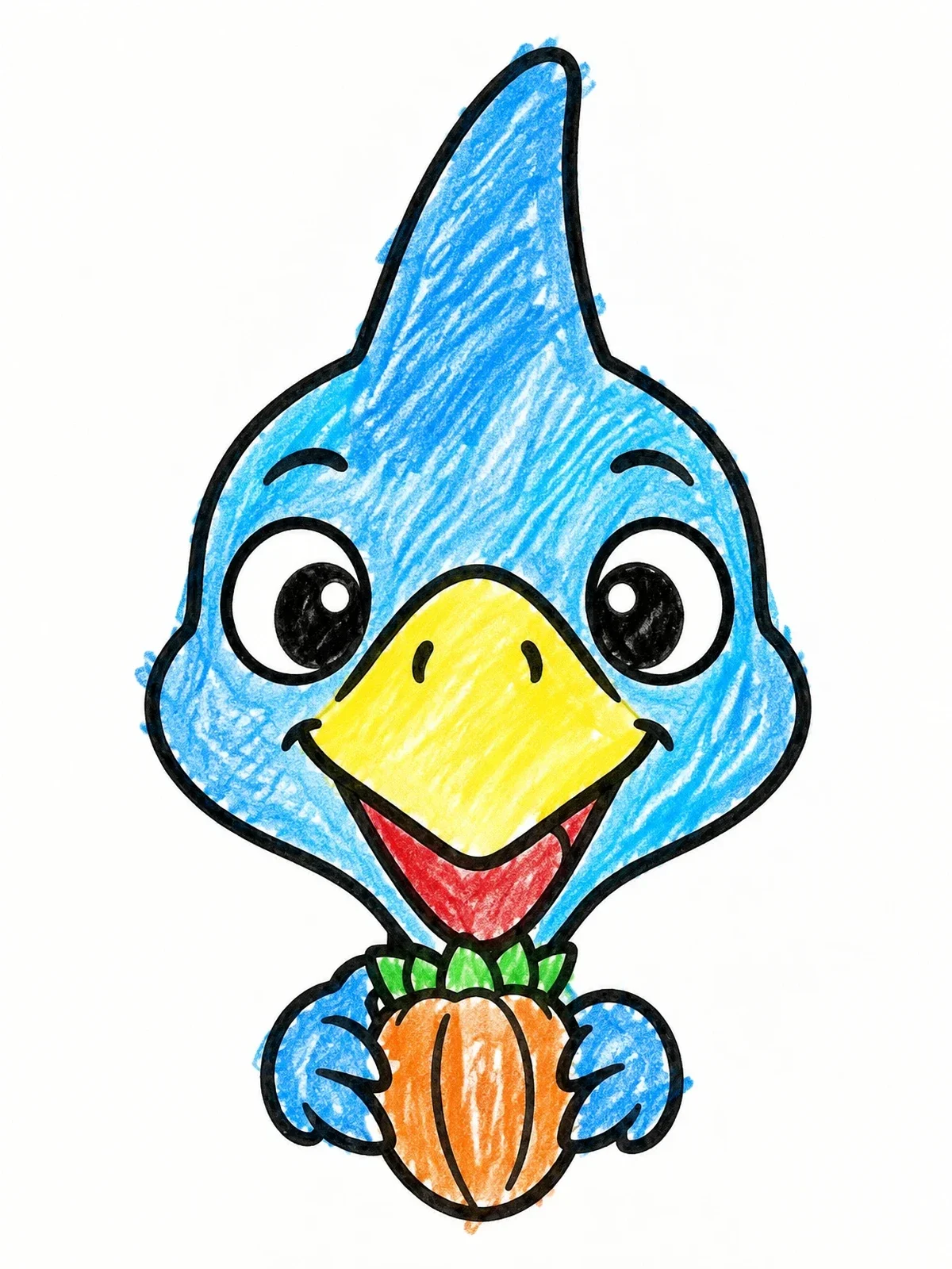 Colored example of the Cute Baby Pterodactyl Holding Fruit coloring page