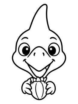 Free printable Cute Baby Pterodactyl Holding Fruit coloring page