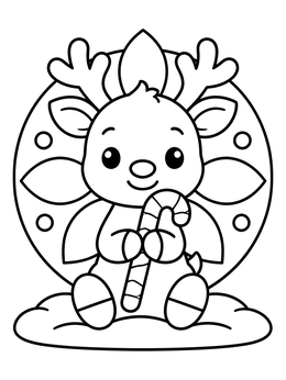 Free printable Cute Baby Reindeer With Candy Cane coloring page