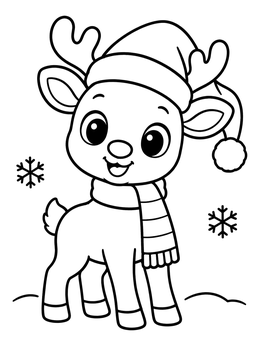 Free printable Cute Baby Reindeer In Santa Hat coloring page