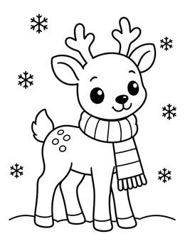 Free printable Cute Baby Reindeer With Scarf coloring page