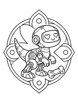 Free printable Cute Baby Robot Dinosaur With Heart Eyes coloring page