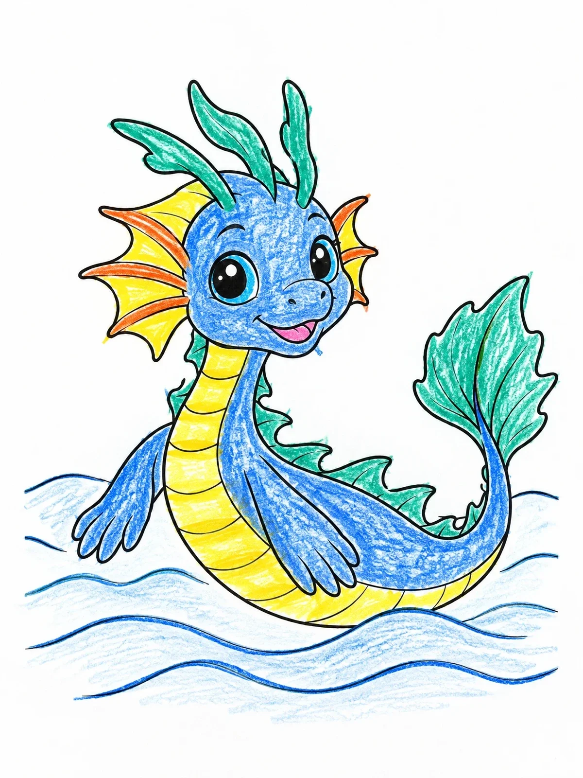 Colored example of the Cute Baby Sea Dragon Swimming coloring page