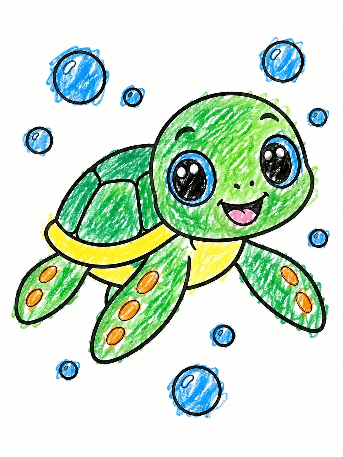 Colored example of the Cute Baby Sea Turtle Swimming coloring page