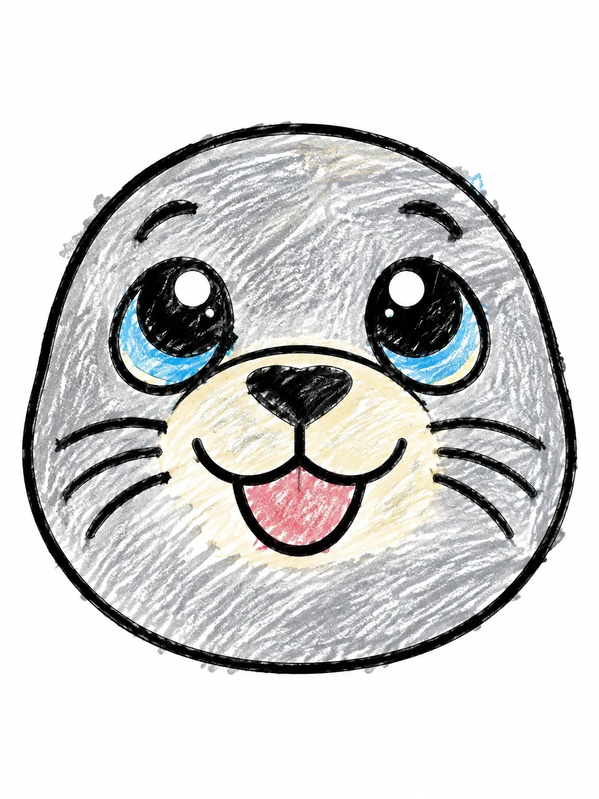Colored example of the Cute Baby Seal Face coloring page